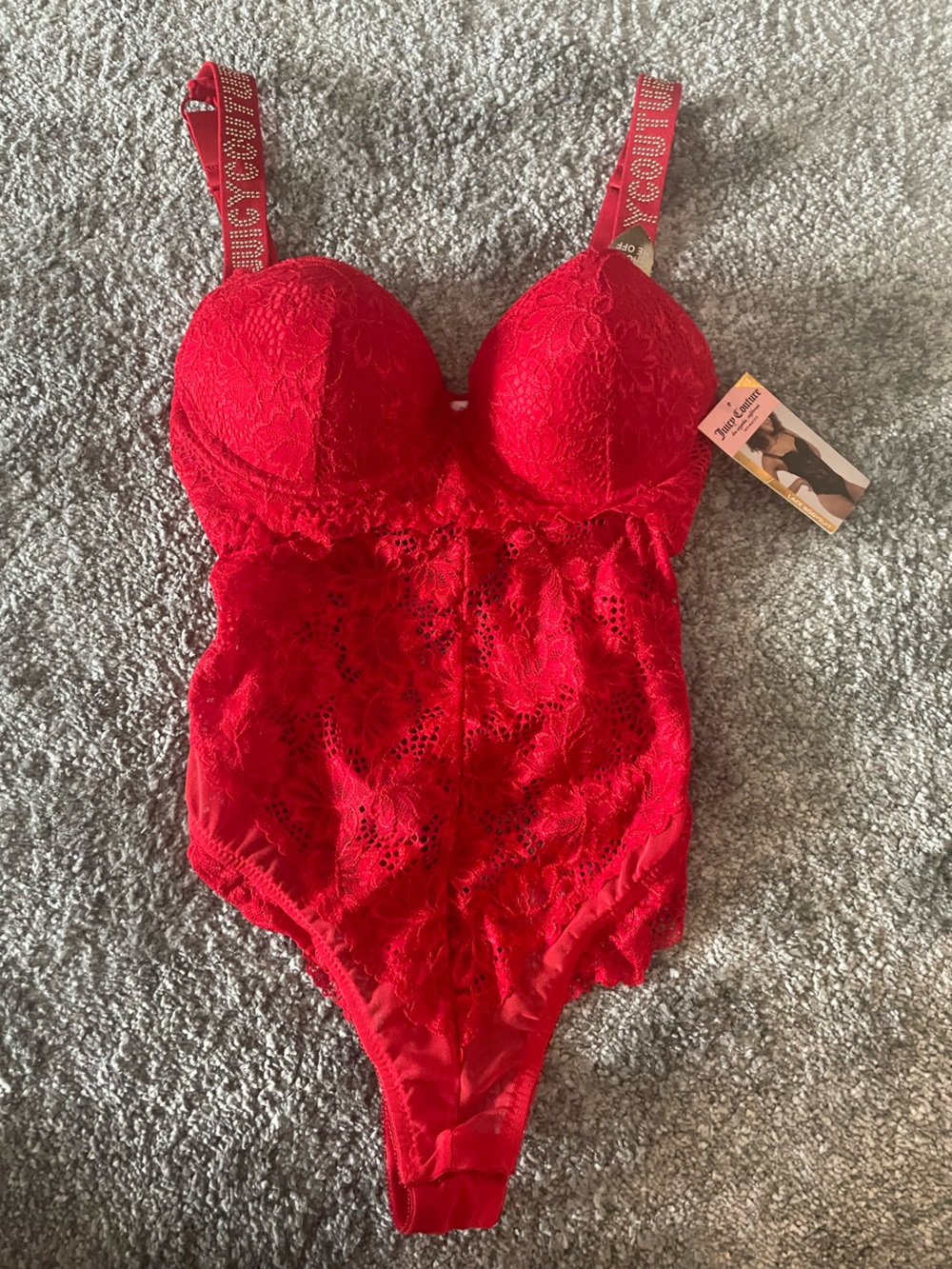 Juicy Couture Red Lace Bodysuit Lingerie - Small NWT